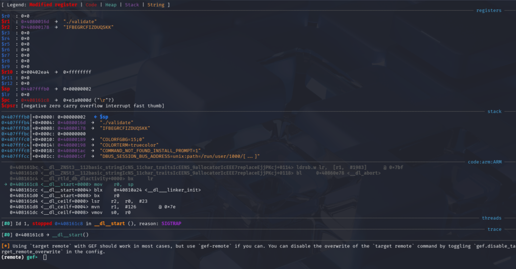 GDB view: input key loaded in R2 prior to sub_401760 validation